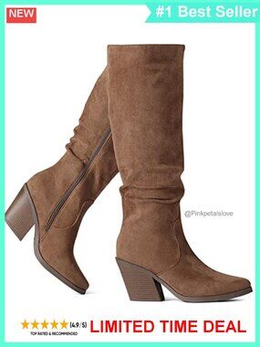 Women's Knee High Faux Suede Slouch Tall Boots Chunky Heel Pointed Toe Side Zip